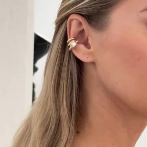 KunJoe Fashion Rhinestone Multi-layer Clip Earring for Women Creative Simple C Ear Cuff Non-Piercing Ear Clip Set Trendy Jewelry