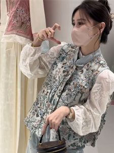 เสื้อกั๊กผู้หญิงสไตล์จีนใหม่สั้นปักลายฤดูใบไม้ผลิ 2025 ความรู้สึกระดับไฮเอนด์ เสื้อกั๊กทรงเข้ารูปขนาดเล็ก