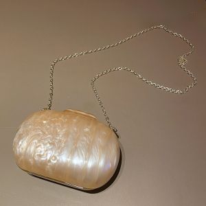 กระเป๋าสี่เหลี่ยมเล็ก UGALS Acrylic Watercolor Oval Egg Shell Bag กระเป๋าสะพายไหล่ข้างเดียวสำหรับงานปาร์ตี้ กระเป๋าสะพายข้างแบบจับมือ กระเป๋าสะพายข้าง