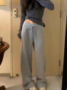 Grey Lulu Womens Loose Straight Leg Sports Pants Spring Autumn Winter Narrow Version Wide Leg Sweatpants Casual High Waist