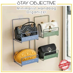 IKEA Style 2 Tiers Bag Storage Rack Hanging Handbag Organizer Purse Steel Rack ( stick on wall ) Storage Shelf Furniture