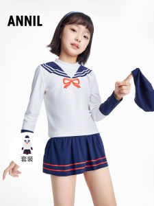 Annil Childrens Navy Style Swimsuit Set Girls Separate Swimwear Beach Outfit Summer New Arrival Comfortable Fabric