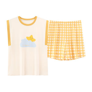 MiiOW | Cat Lady Summer Cotton Sleepwear Womens Sleeveless Vest Shorts Home Clothes Set Large Size Outdoor Wearable Cartoon Print