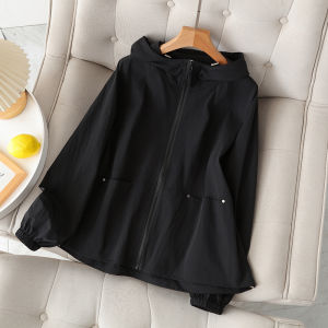 Fashion Hooded plus Size Outwear Womens 2024 Spring and Summer Thin Outdoor Loose Sun Protection Clothing Breathable Tops Windbreaker