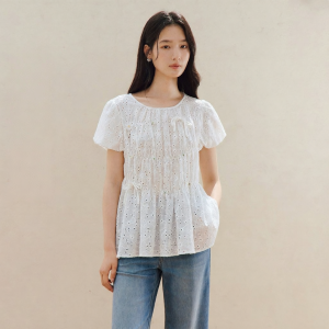 INMAN | Cotton Brocade Embroidered Hollow-out Blouse