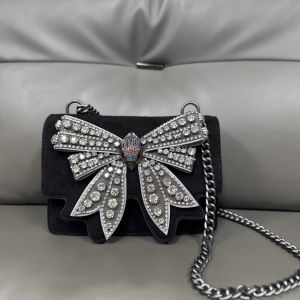 Fashionable Butterfly Knot Small Bag Sparkling Sweet Shoulder Crossbody Chain Princess Girl Elegant Handbag Urban Minimalist Diamond Embellished Handheld Bag