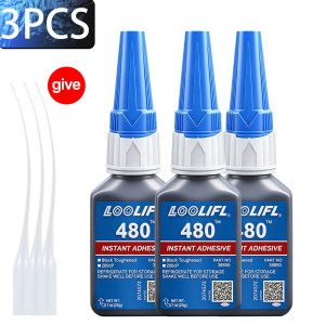 LOOLIFL Black Super Glue 480 Fast Drying Instant Cyanoacrylate for Leather Rubber High-Strength Liquid Glue Crack TireRepairTool
