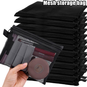 New Black Transparent Mesh Cosmetic Bag Womens Portable Simple Large-Capacity Cosmetics Wash Storage Bag