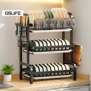 GSLIFE Rak Piring Stainless 2/3 Susun Rak Mangkuk Piring Rak Pengering Piring Rak Cuci Piring Rak Dapur Dengan Aksesoris