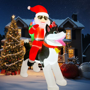 8FT inflatable Christmas outdoor decoration Santa Claus riding a husky fun Christmas patio decoration