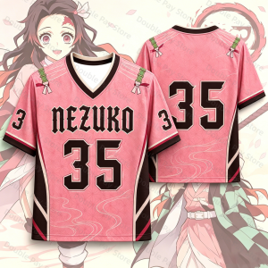 Bandai | Demon Slayer Kamado Nezuko 35 Number Sports Jersey Men Women t-shirt Summer Short Sleeve Anime Casual Pink Football Tee Tops