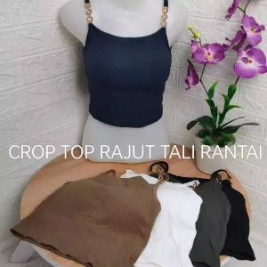 Crop Top Rajut Tali Rantai Import Premium Fit S-XXL/ Tank Top With Cup Bra Bahan Rajut Tali Rantai Fit s-xxl