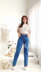 Celana Boyfriend Jeans Polos Wanita - Celana Boyfriend Whisker Med JD