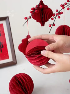LOẠI ĐẸP SÉT 10 CÁI/5 CÁI LỒNG ĐÈN TỔ ONG ĐỎ TREO CÂY / TREO BÌNH HOA PHỤ KIỆN DECOR TRANG TRÍ GIÁNG SINH LỄ TẾT NĂM MỚI SẴN HCM