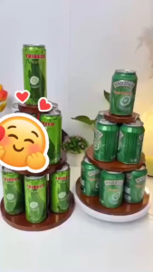 Tháp bày bia nước ngọttháp gỗ 3 tầng trưng bày ngày Tết ban thờ bằng gỗ xoan ta sơn PU phủ bóng chống mối mọt ẩm mốc hàng dày đẹp