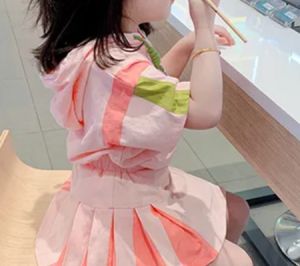KYII Girls printed Hooded Short Sleeve Top skirt new A-line skirt fashionable Set kyii0088