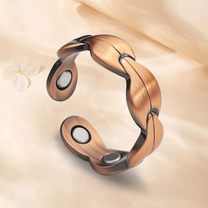 Fashion Leaf Design Pure Copper Magnetic Ring – Solid Copper Adjustable Energy Ring with 7 Powerful 3500 Gauss Magnets Handmade Polished Wellness Ring for Men & Women Magnetic Therapy Style Jewelry