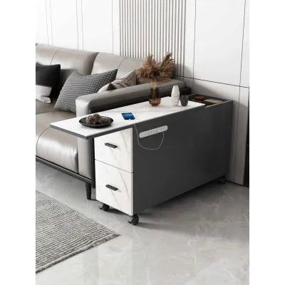 Portable Charging Side Cabinet with Hidden Compartment and Dual Drawers