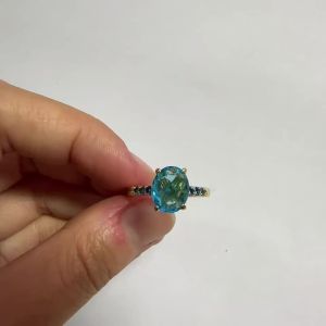 Huitan Fashion Chic Blue Cubic Zirconia Ring for Women Engagement Accessories for Female Modern Style Statement Jewelry Gift