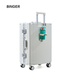 BINGER Multi-Functional Aluminum Frame Luggage Carry-On Suitcase with Combination Lock for Travel Durable Polyester Lining