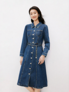 Koradior | Elegant Cotton Denim Dress