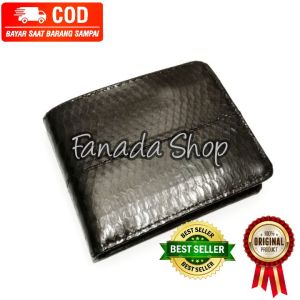 Dompet Pria kulit ular cobra FS016 dompet lipat pria natural hitam doff