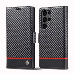 Suitable for Samsung S26 Ultra phone artificial leather case S25 Ultra carbon fiber shell and S24 Ultra wallet phone cover