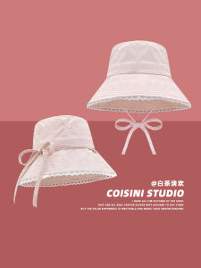 Summer Lace Embroidery Butterfly Knot Fisherman Hat Women Sweet Korean Style Two-Way Tie Bucket Hat Face Slimming