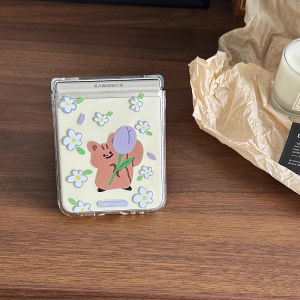 Ultra-Thin Transparent Protective Case for Samsung ZFlip6/ZFlip5 Foldable Screen Womens New Style Flower Squirrel Design