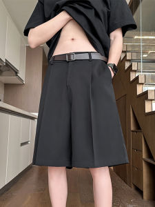 Ice Silk Mens Suit Shorts Summer New Style Casual Loose Straight Leg Five-Quarter Length Polyester Fiber Teenager Fashion