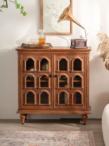French Vintage Solid Wood Sideboard Arch Gate Living Room Sofa Small Cabinet Middle Ancient Style Artistic Storage Cabinet