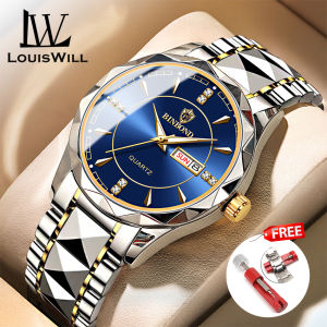 LouisWill jam tangan lelaki Fashion Men Quartz Watches Double Calendar Mens Commercial Steel Strip Watches 30M Waterproof Luxury Business Wristwatches With Luminous for Outdoor Business Travel Exercise watch for mens watch men