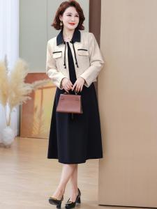 New Chinese Style Autumn Dress Two-Piece Set for Middle-Aged Women Traditional National Fashion Ladylike Spring Autumn Skirt