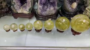 Quả cầu thạch anh vàng phong thủy đá thạch anh đá phong thủy
