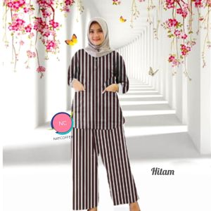 Setelan Kulot Santai Motif Salur Cantik Wanita Set Terbaru