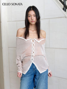 Cello Sonata | Irregular Off-Shoulder Embossed Knit Cardigan