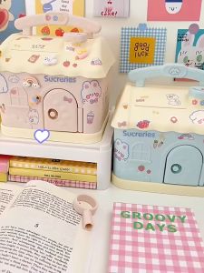 House Piggy Bank With Sticker Cartoon Coin Code Key Lock Automatic Cash Coin Saving Box Money Boxes