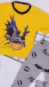 Blinqshop Baju tidur anak untuk 1-10 tahun/setelan anak perempuan/setelan anak cewek/stelan anak laki-laki/setean cp full printing motif BATMAN POW CP 347