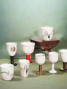 High-White Porcelain Baijiu Cup Chinese Style Ceramic Footed Yellow Wine Small Cup Home Use Offering Cup Luxury Yulan Porcelain