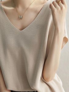 เสื้อยืดแขนสั้นคอวีผ้าไหมน้ำแข็งหลวมๆ สำหรับผู้หญิง ฤดูร้อนปี 2022 เสื้อคลุมกันแดดแบบลำลอง เสื้อคลุมกันแดด UPF50+