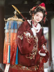 Changan Changle New Year Gown Set for Women Original Hanfu Style Autumn Winter Horse Tail Skirt Suit Ming Dynasty Design