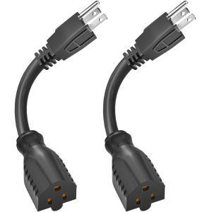 2 Pack Extension Cord Right Angle Plug 1 Foot 18 Gauge Heavy Duty 3 Prong Short Flat Plug Extension Cords Weatherproof