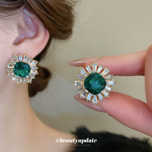 เข็มกลัดสีเงินประดับเพชรพลอยข้าวหลามตัดตุ้มหูแฟชั่นย้อนยุค