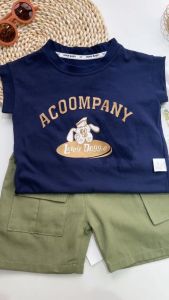 Childrens clothing suit 2023 summer new product for boys and girls cute cartoon print vest baby round neck sleeveless suit