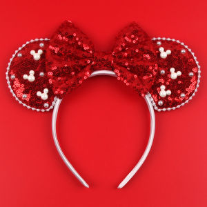 Girls 3.3"Velvet Mouse Ear Hairband For Girls Hair Bows Big Flip Sequins Ears DIY Kids Hair Accessories Headband Boutique Mujer