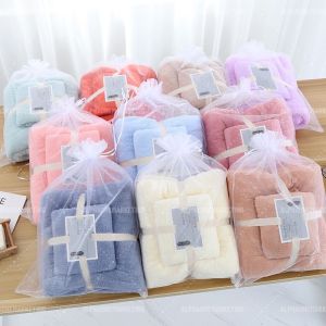 Thickened High-density  Luxury Towel  Microfiber Tuala Viral 2in1 Set Plain Colours 2pcs Large High Absorption Soft Comfortable Bath Towel Set Swimming Bath Towel + Face  Hand Towels Set Gift Towel Tuala Mandi Tangan Tuala Muka