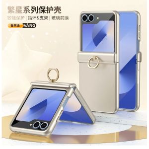Ốp Lưng Điện Thoại Samsung Galaxy Z Flip Bảo Vệ Toàn Bộ Bản Lề Mặt Trước Bằng Kính Cường Lực Kèm Giá Đỡ Nhẫn Và Chân Đế Vỏ Cứng PC Dành Cho Các Model 8 7 FE 6 5