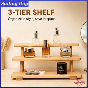 Walnut color high-quality 3-layer storage display solid wood shelf Organizer