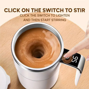 1pc 304 Stainless Steel Automatic Stirring Cup Portable Coffee Mug with Temperature Display USB Rechargeable 200mAh Battery