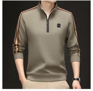 เสื้อสเวตเตอร์คอตั้ง Pierre Cardin แขนยาวหลวมๆ ลำลอง ฤดูใบไม้ร่วง 2024 เสื้อยืดผู้ชาย ทรงหลวม ปกติ ไม่มีฮู้ด